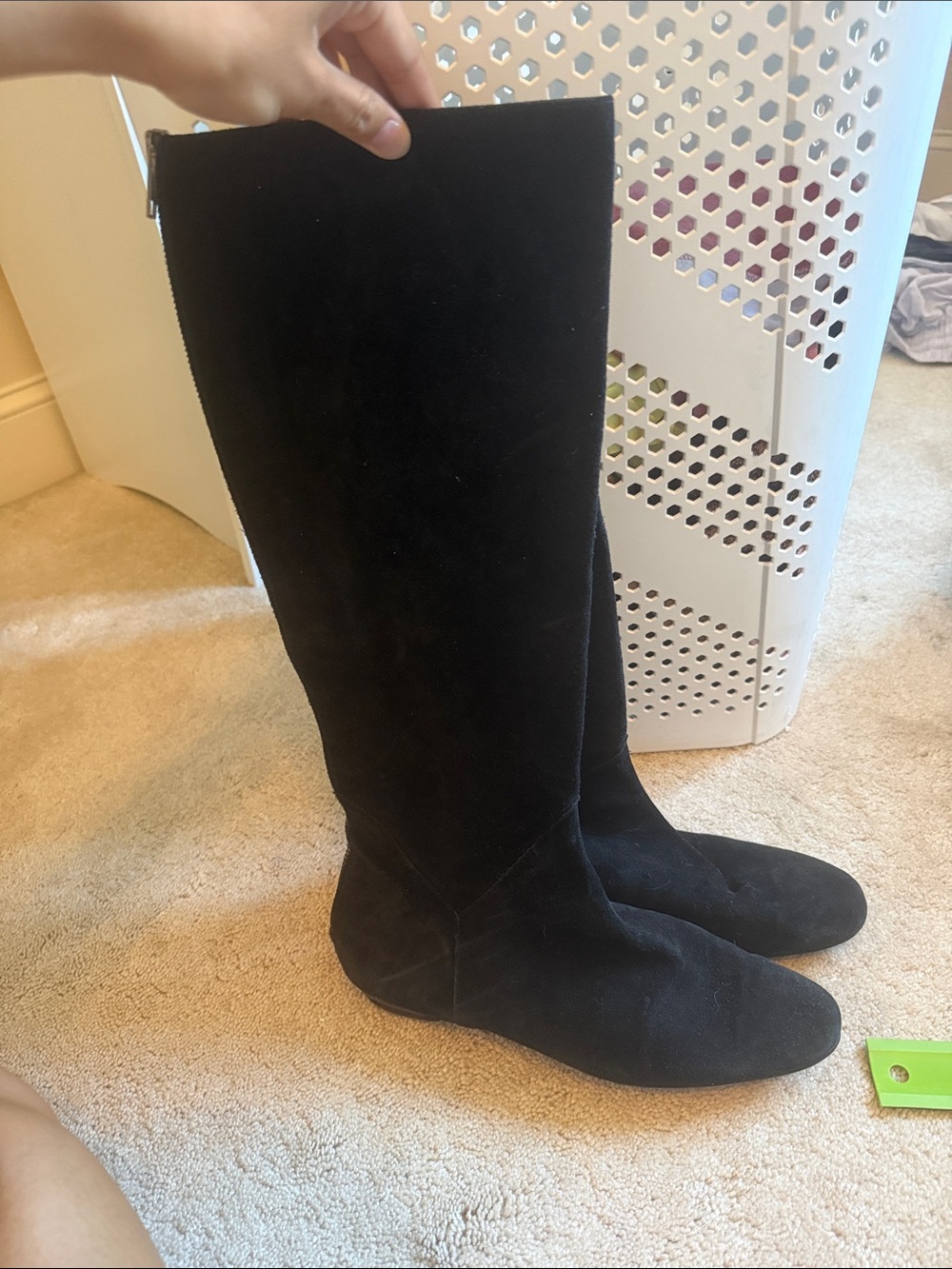 Delman Black Suede Over-the-Knee Flat Boots
